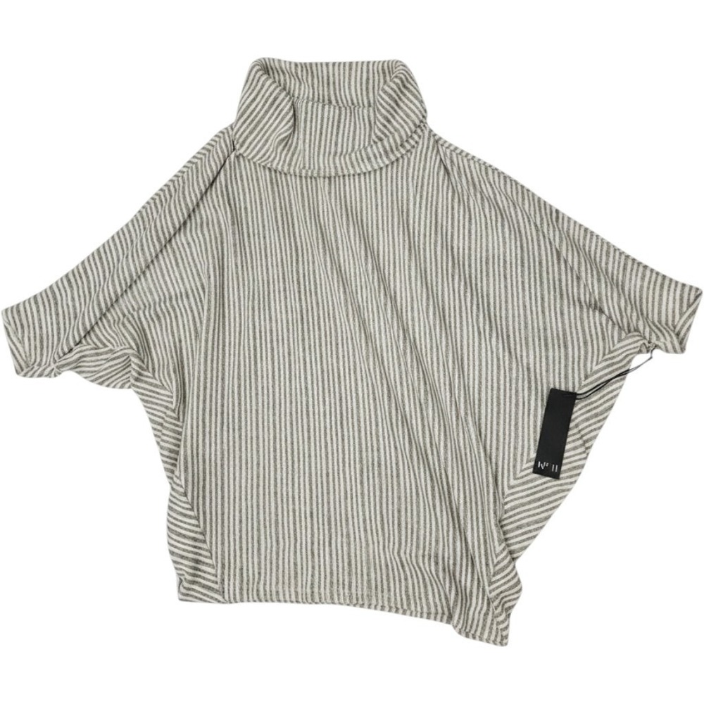 No. 11 Los Angeles Poncho Sweater Womens Medium Grey Striped NWT Turtleneck
